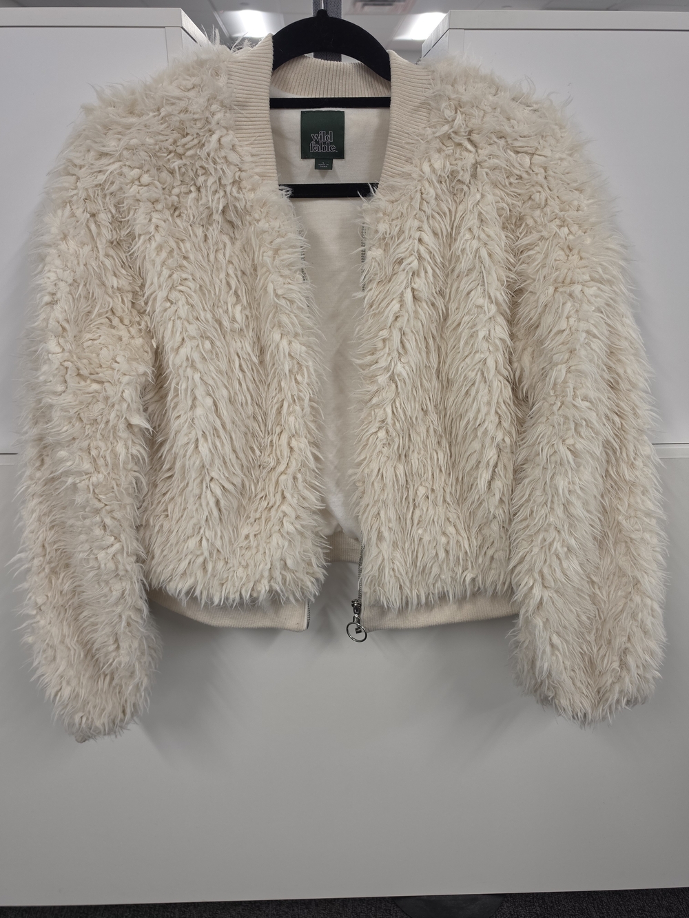 wild fable Women's Cream Faux Fur Bomber Jacket